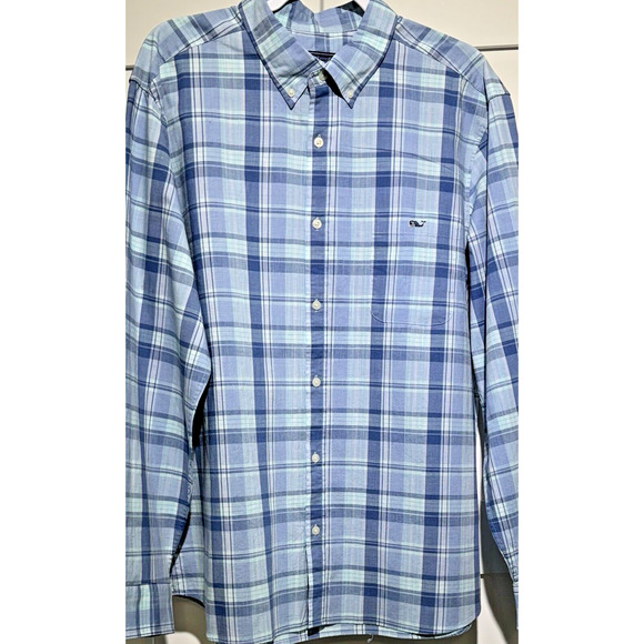 VINEYARD VINES BLUE PLAID BUTTON DOWN LONG SLEEVE MEN'S HARBOR SHIRT XL - Picture 2 of 8
